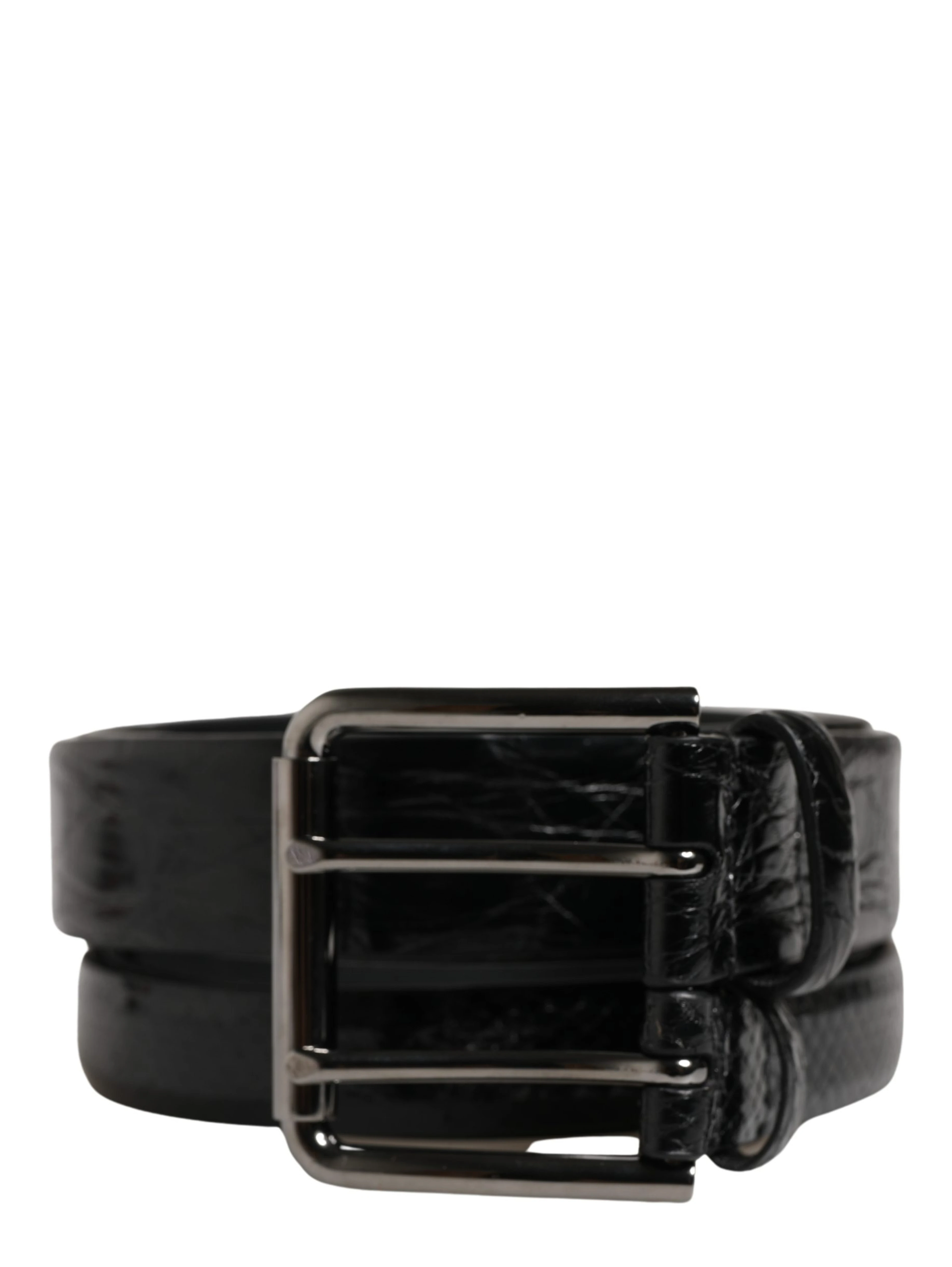 Men Black Exotic Leather Double Strap Belt