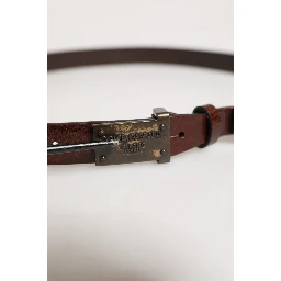 Men Brown Classic Leather Logo Buckle Belt