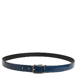 Men Blue Classic Leather Metal Buckle Belt
