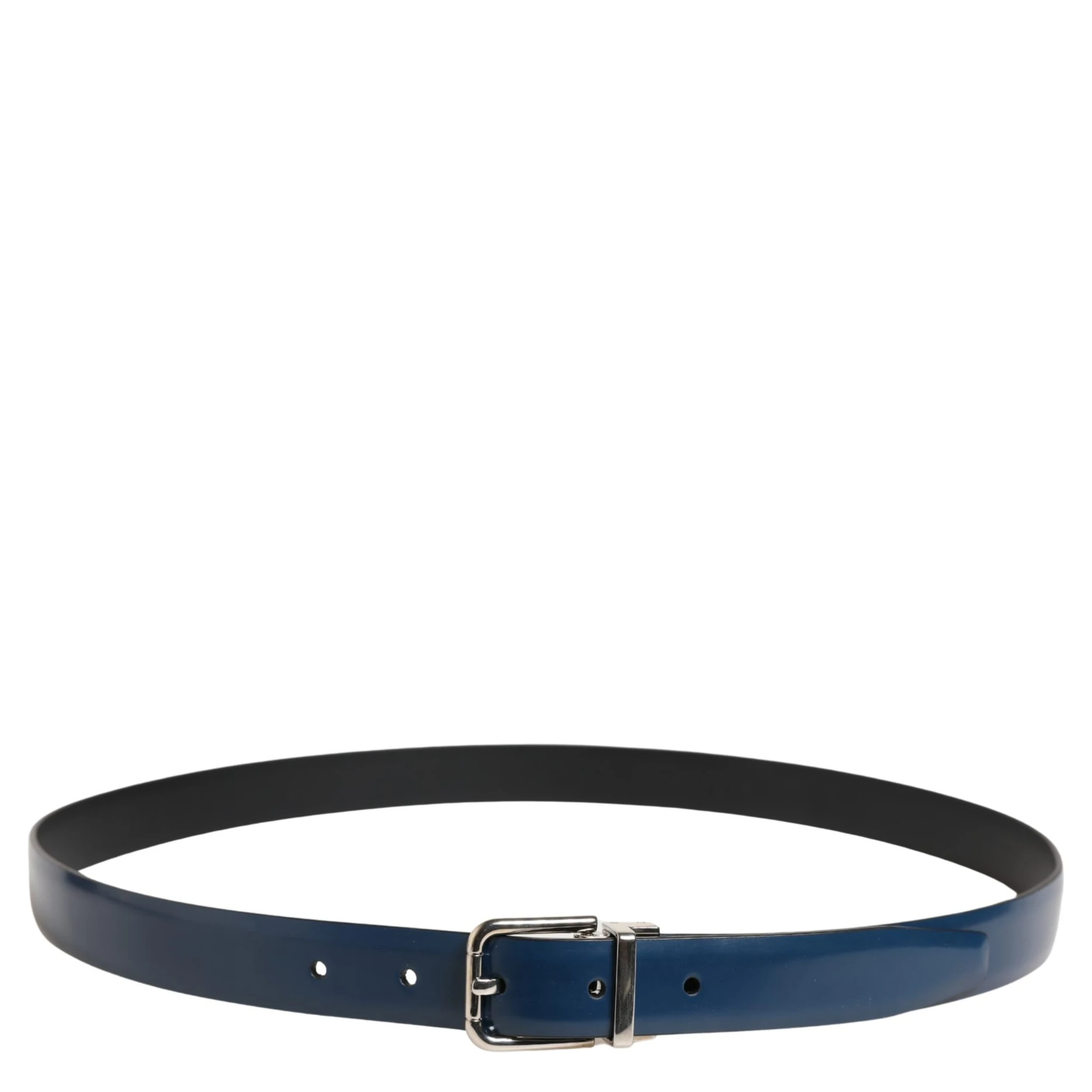 Men Blue Classic Leather Metal Buckle Belt