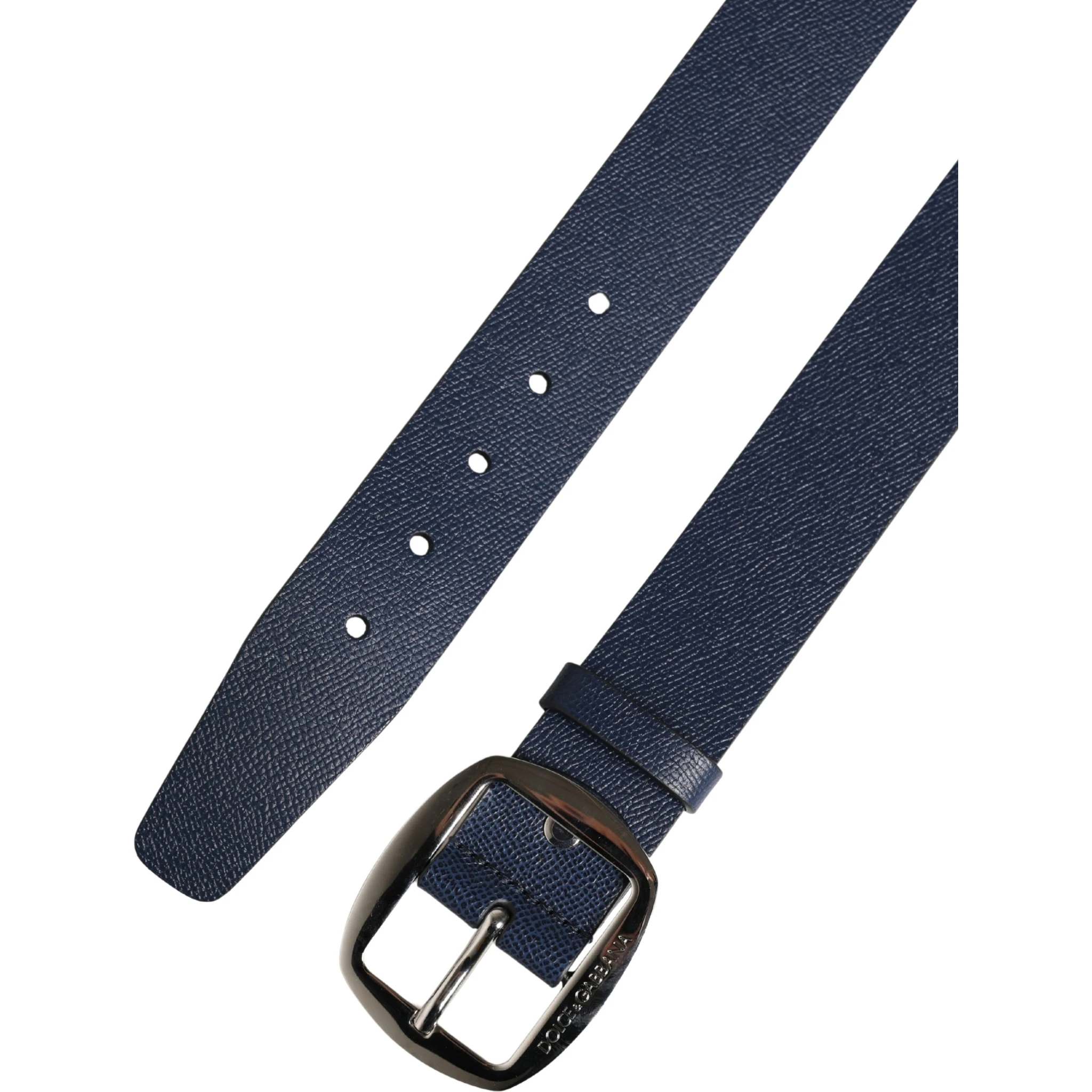 Men Blue Classic Leather Metal Buckle Belt