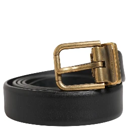 Men Black Classic Leather Metal Buckle Belt