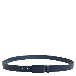 Blue Calfskin Leather Logo Metal Buckle Belt