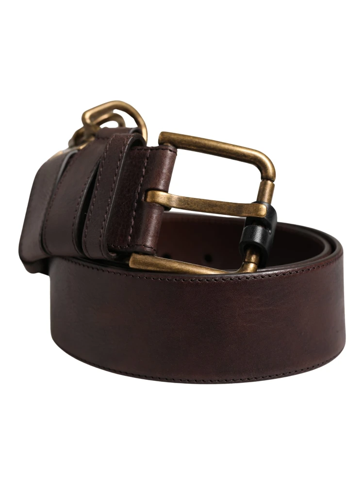 Men Brown Calfskin Leather Metal Buckle Belt
