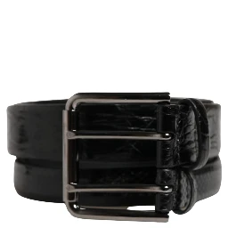 Men Black Exotic Leather Double Strap Belt