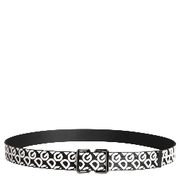 White Black Logo Leather Metal Buckle Belt