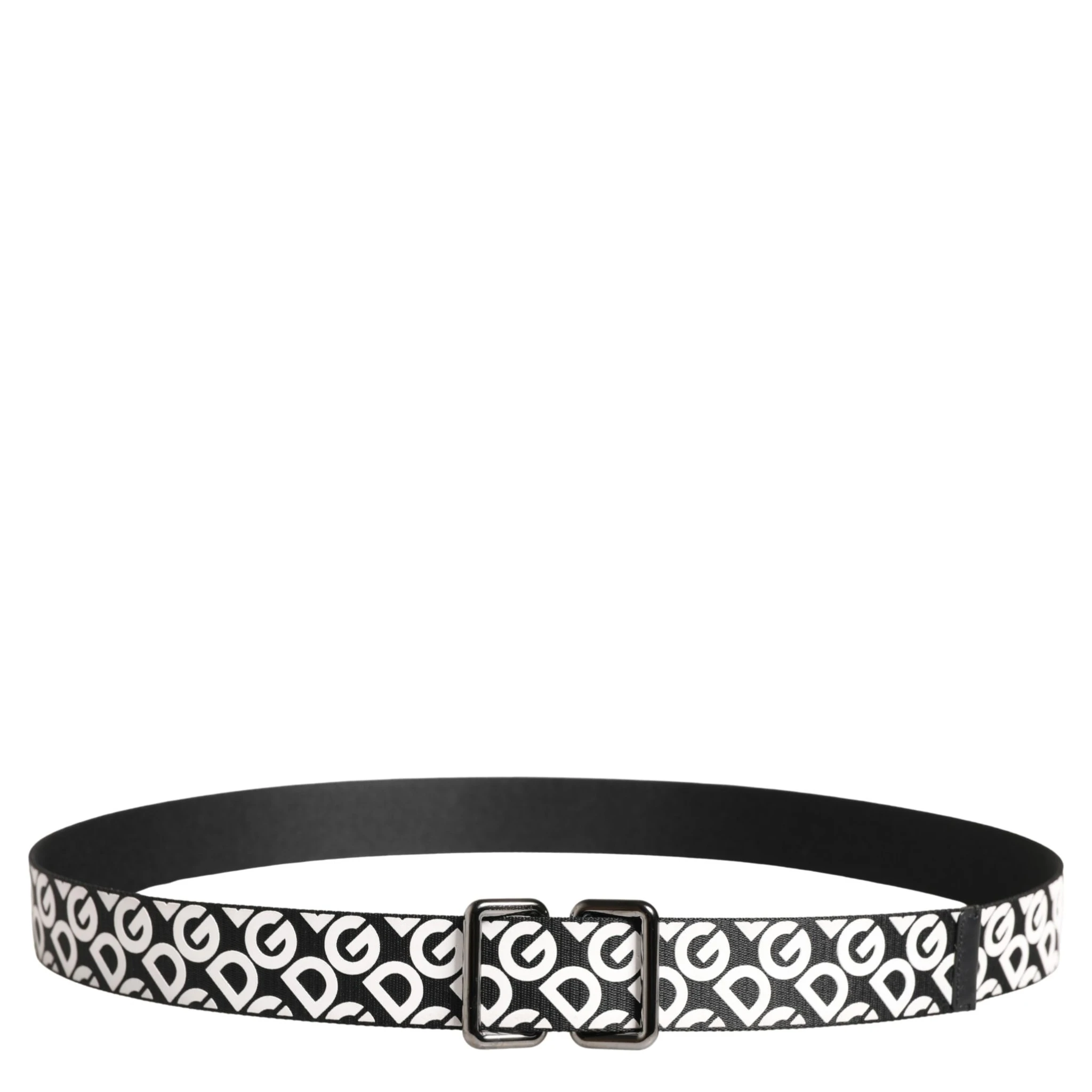 White Black Logo Leather Metal Buckle Belt