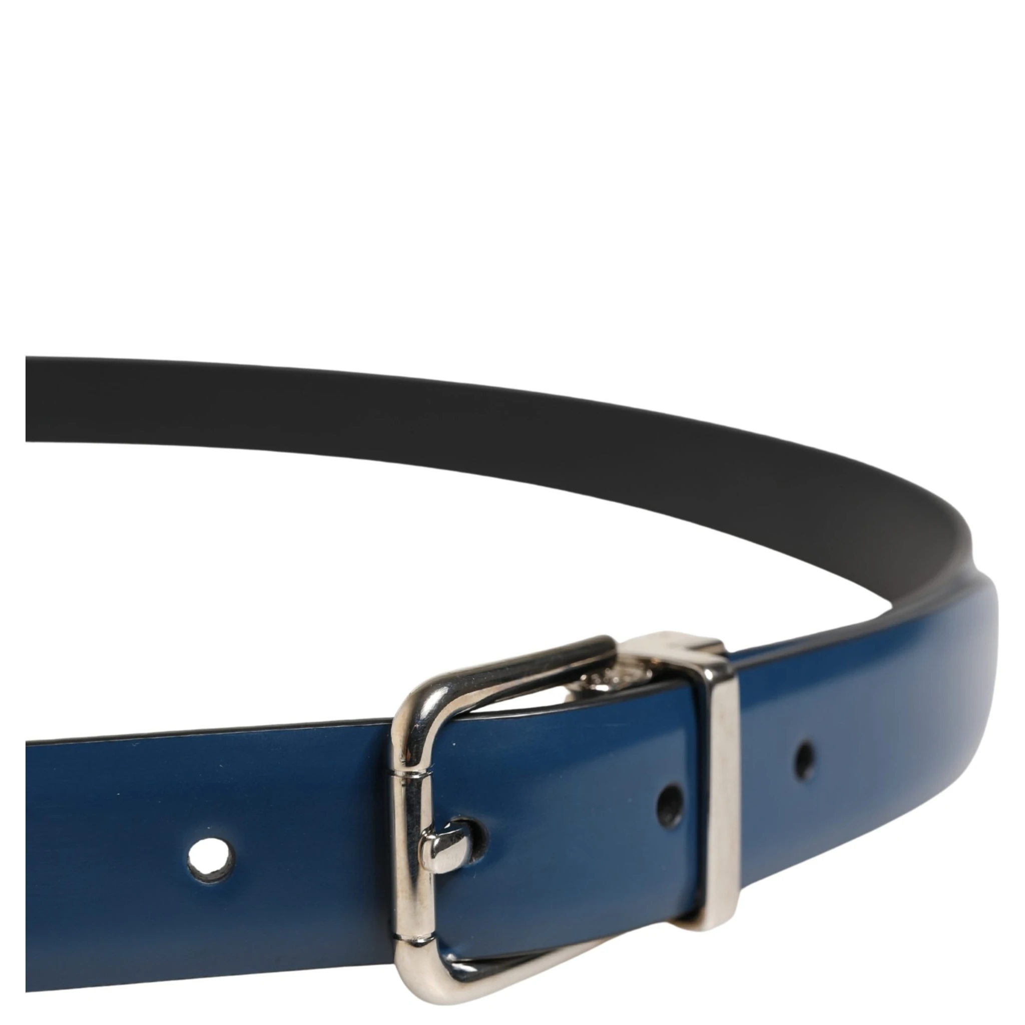 Men Blue Classic Leather Metal Buckle Belt