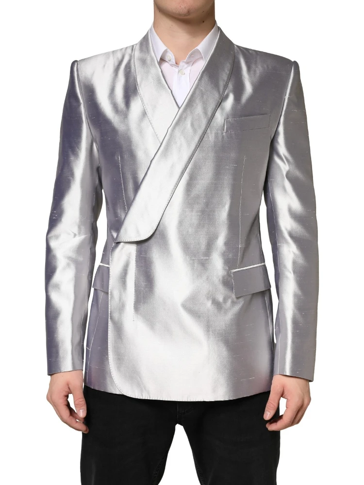 Silver SICILIA Silk Double Breasted Blazer