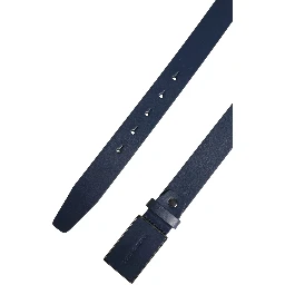 Men Blue Calf Leather Logo Metal Buckle Belt