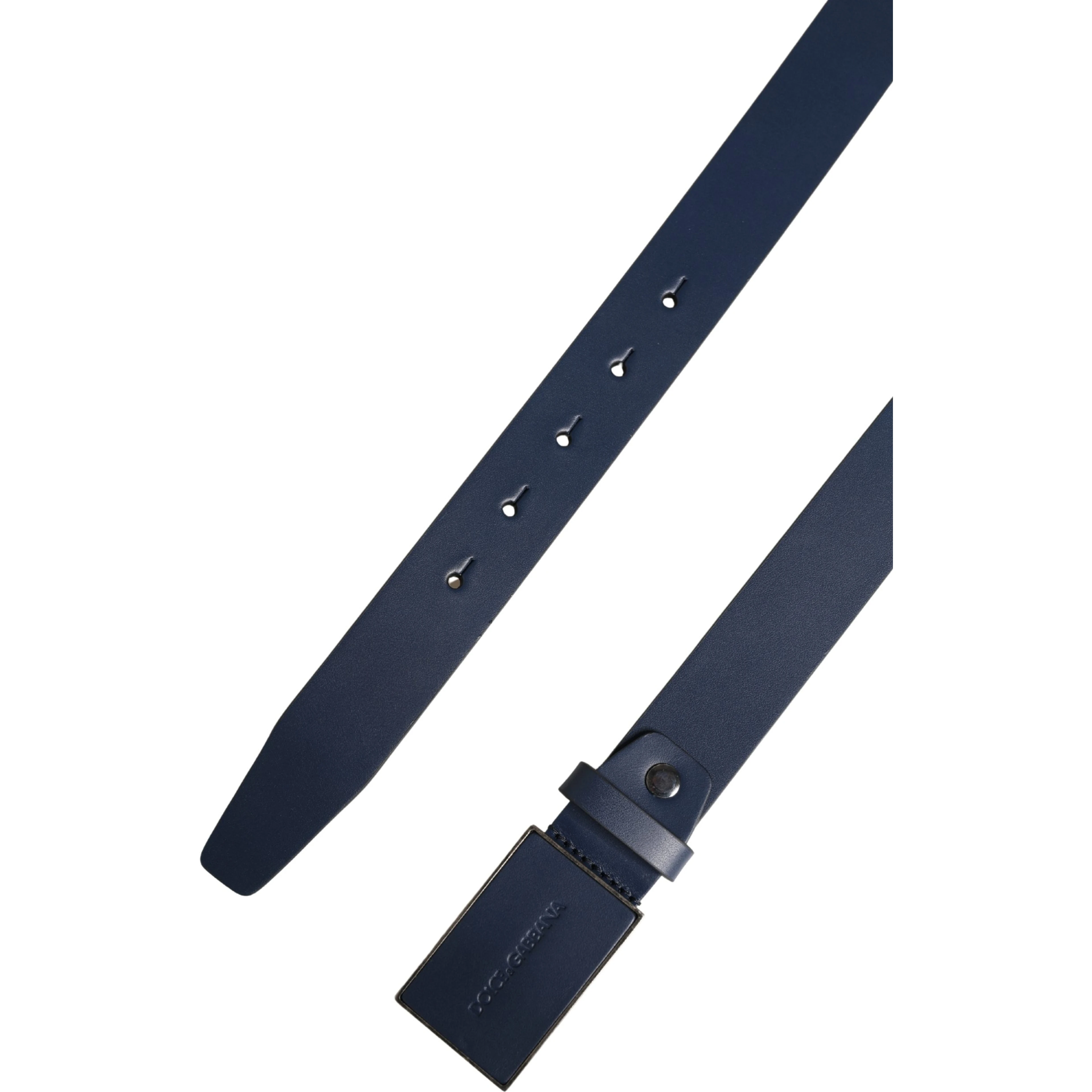 Men Blue Calf Leather Logo Metal Buckle Belt