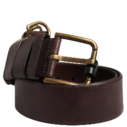 Men Brown Calfskin Leather Metal Buckle Belt