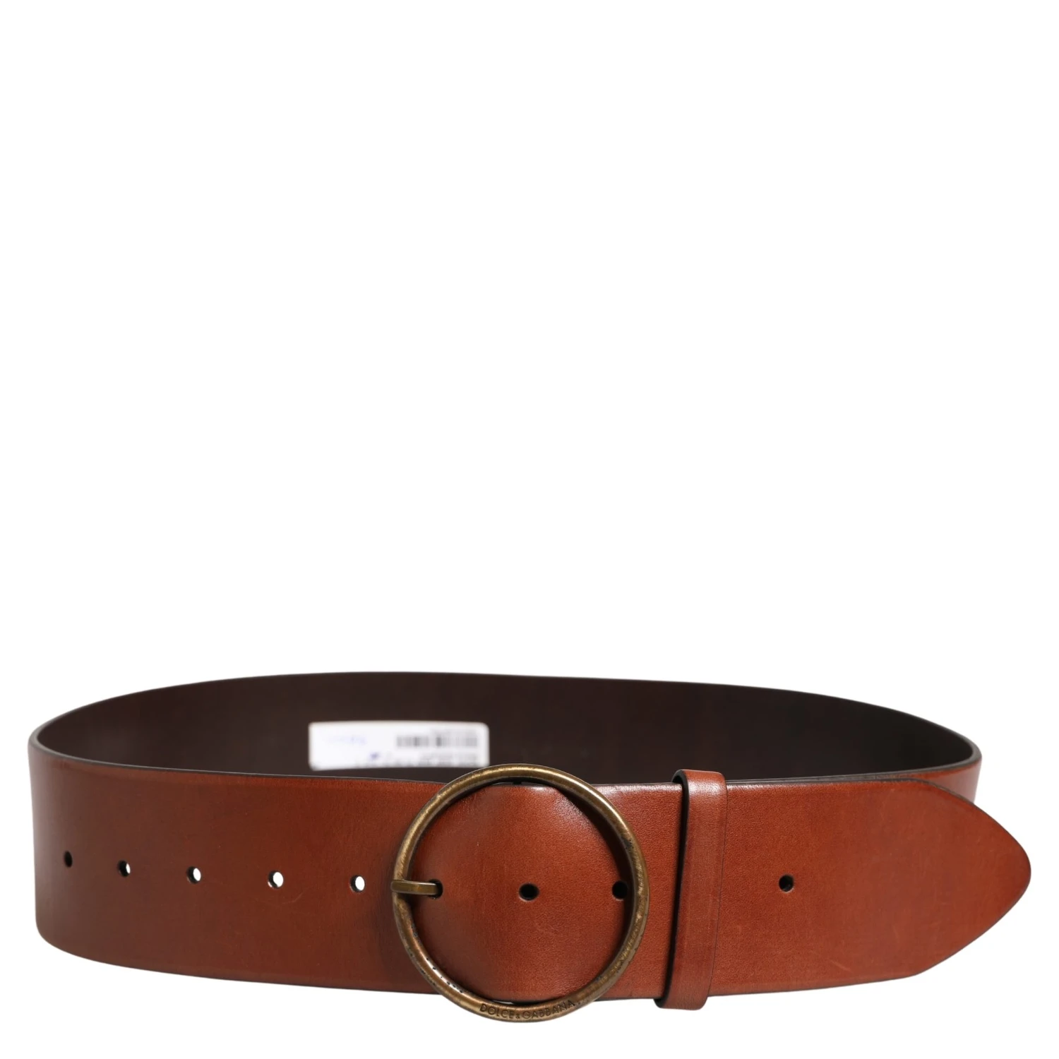 Men Brown Leather Wide Waist Metal Round Buckle Belt