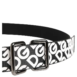 White Black Logo Leather Metal Buckle Belt