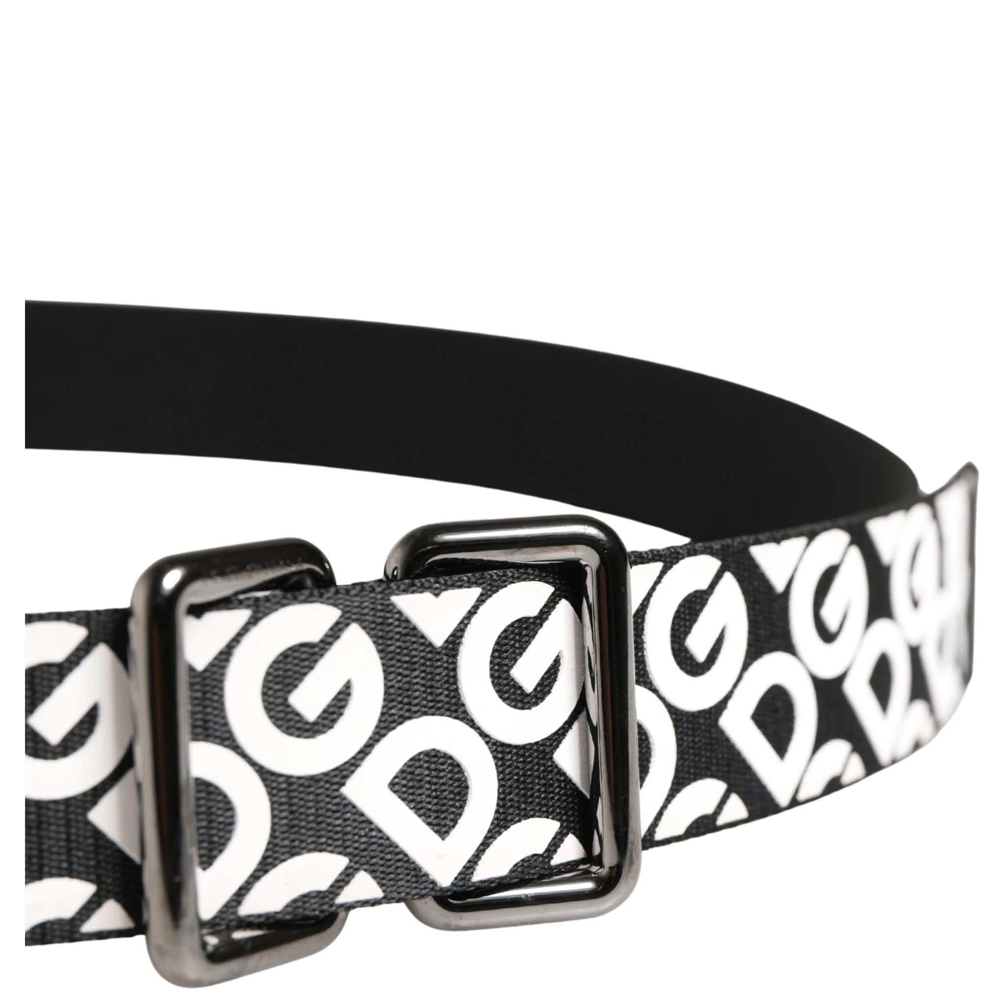 White Black Logo Leather Metal Buckle Belt