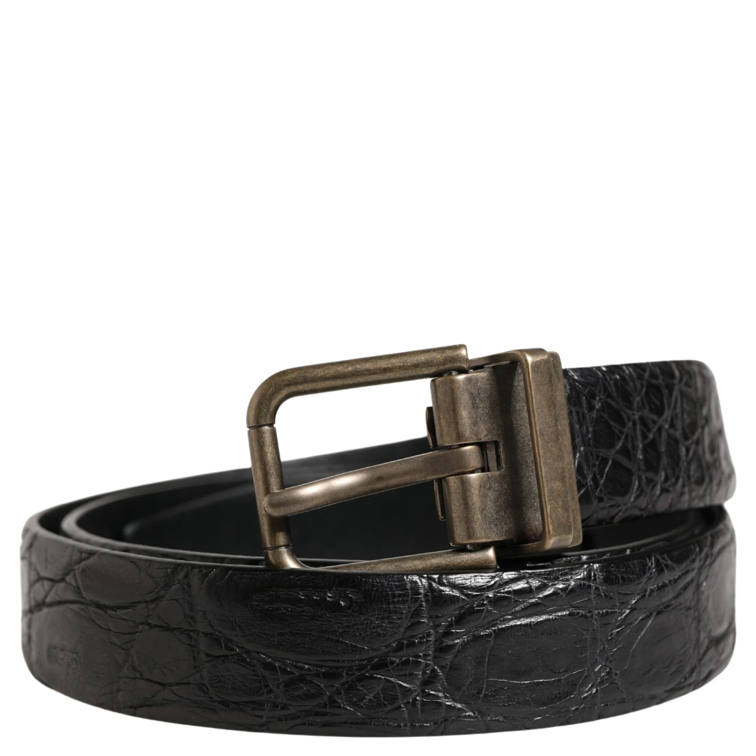 Men Black Exotic Leather Metal Buckle Belt