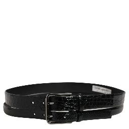 Men Black Exotic Leather Double Strap Belt