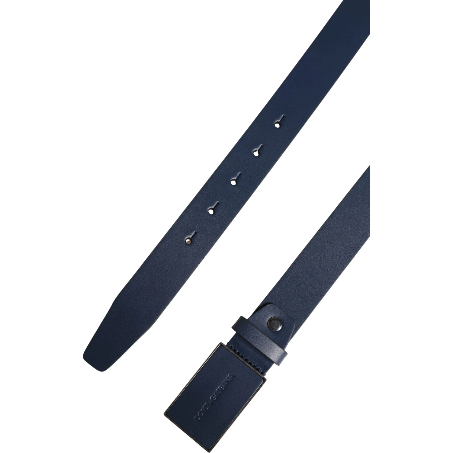 Men Blue Calf Leather Logo Metal Buckle Belt