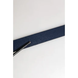 Men Blue Calf Leather Logo Metal Buckle Belt