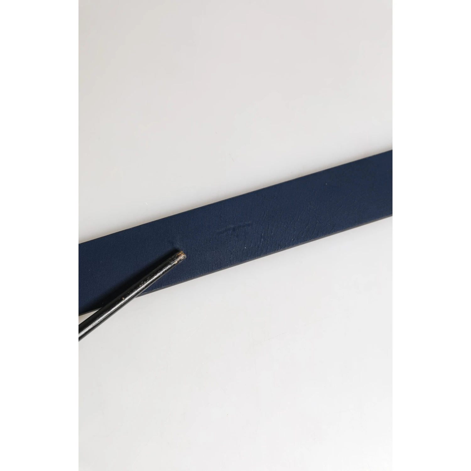 Men Blue Calf Leather Logo Metal Buckle Belt