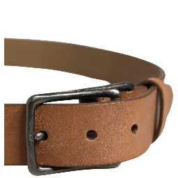Men Brown Leather Classic Metal Buckle Belt
