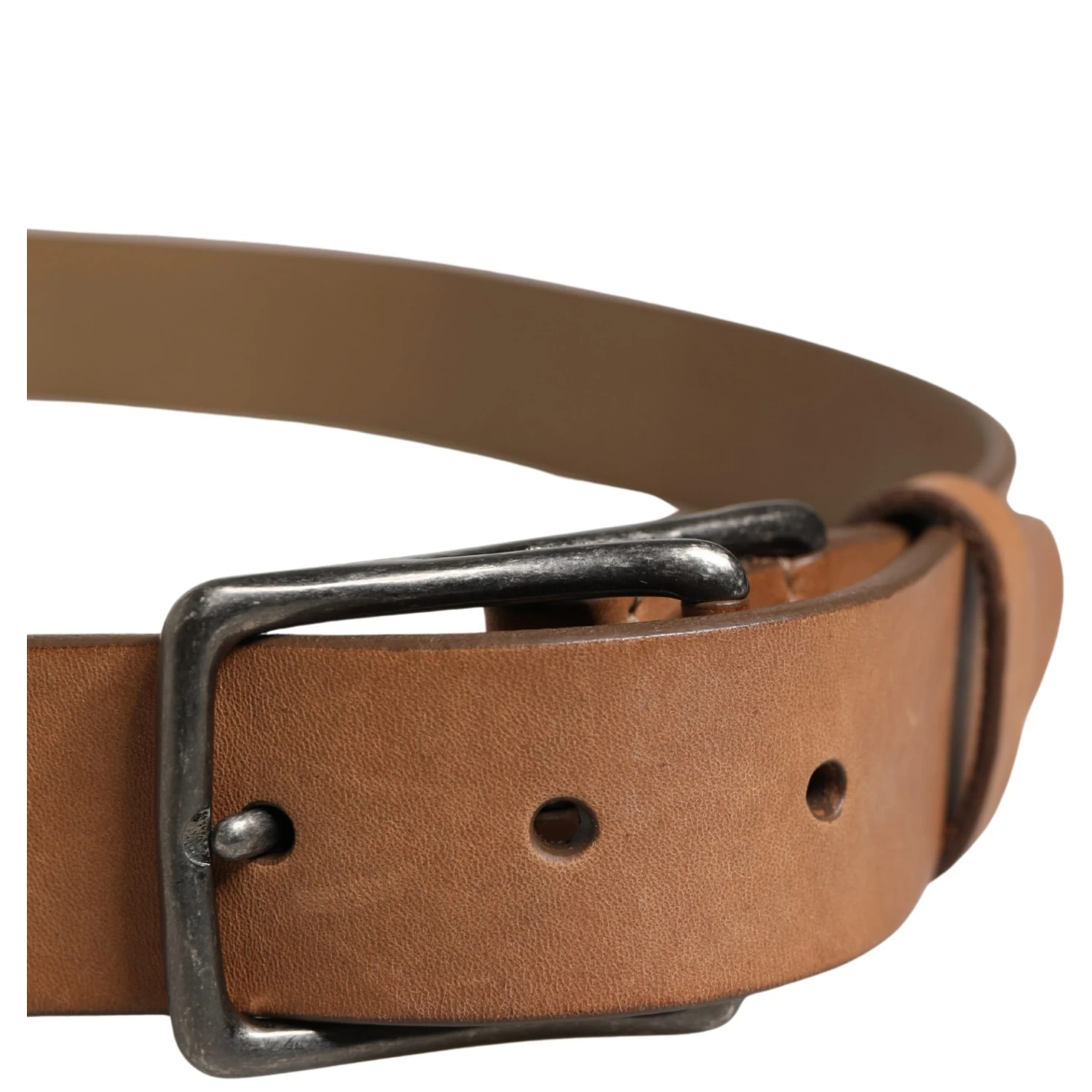 Men Brown Leather Classic Metal Buckle Belt