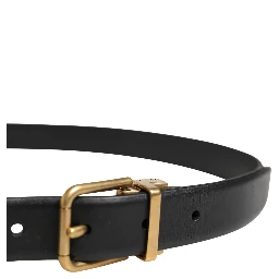 Men Black Classic Leather Metal Buckle Belt