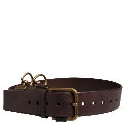 Men Brown Calfskin Leather Metal Buckle Belt