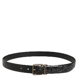 Men Black Exotic Leather Metal Buckle Belt