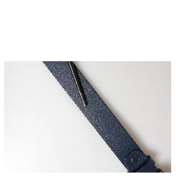 Men Blue Calf Leather Logo Metal Buckle Belt
