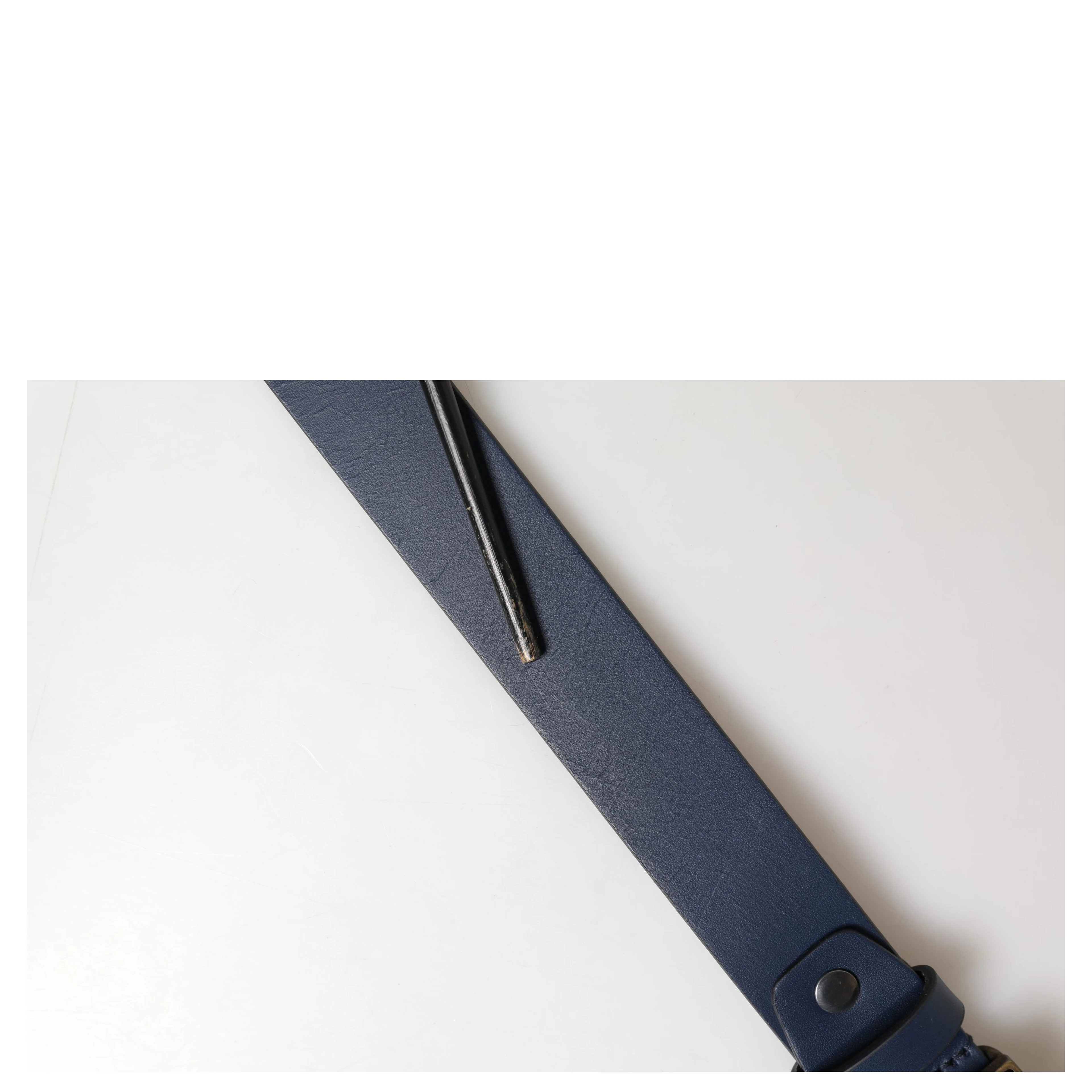 Men Blue Calf Leather Logo Metal Buckle Belt