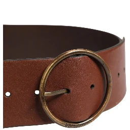 Brown Leather Wide Waist Metal Round Belt