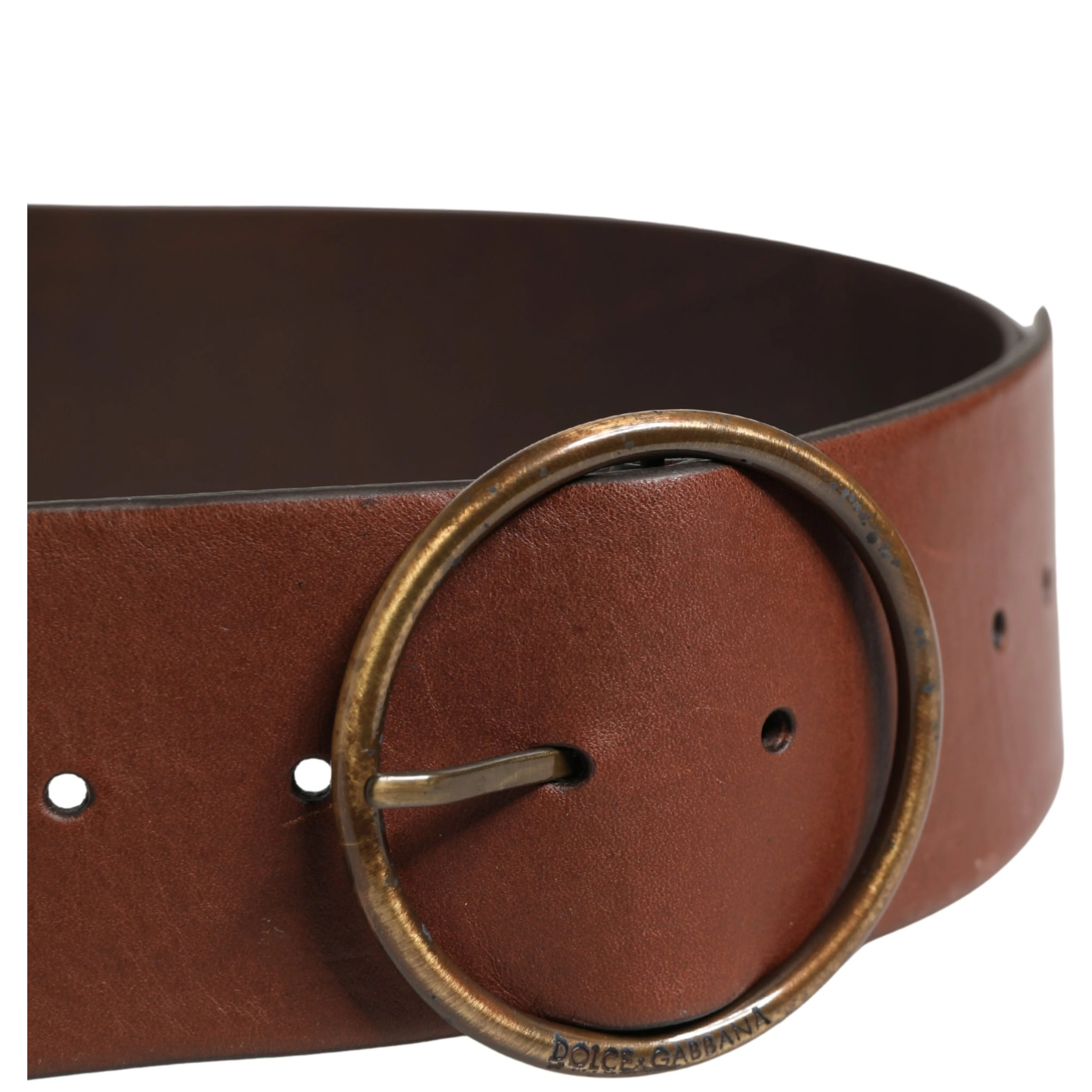 Brown Leather Wide Waist Metal Round Belt