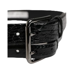 Men Black Exotic Leather Double Strap Belt