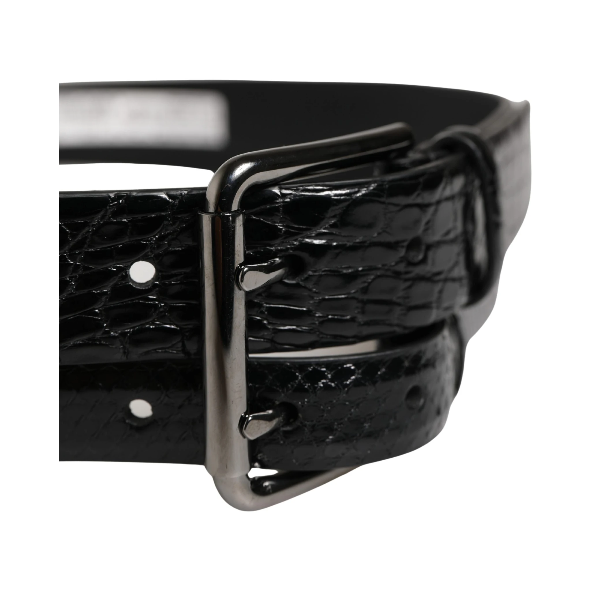 Men Black Exotic Leather Double Strap Belt