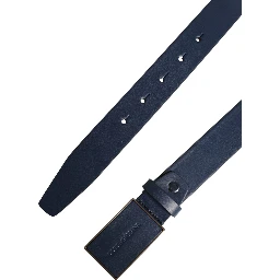Blue Calfskin Leather Logo Metal Buckle Belt