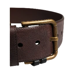 Men Brown Calfskin Leather Metal Buckle Belt