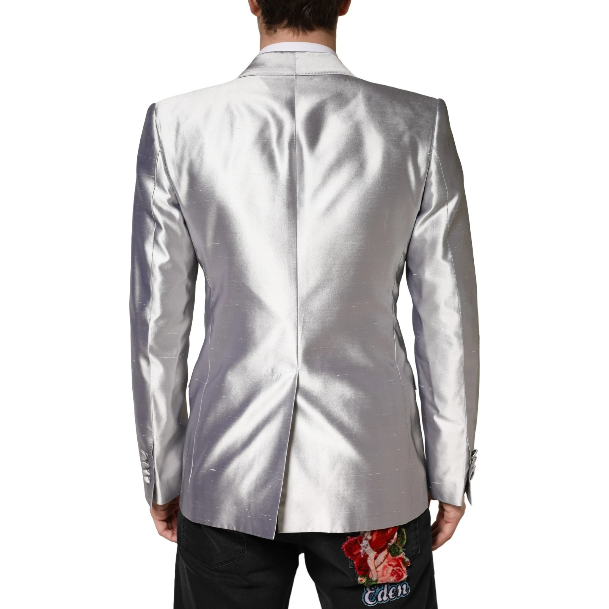 Silver SICILIA Silk Double Breasted Blazer
