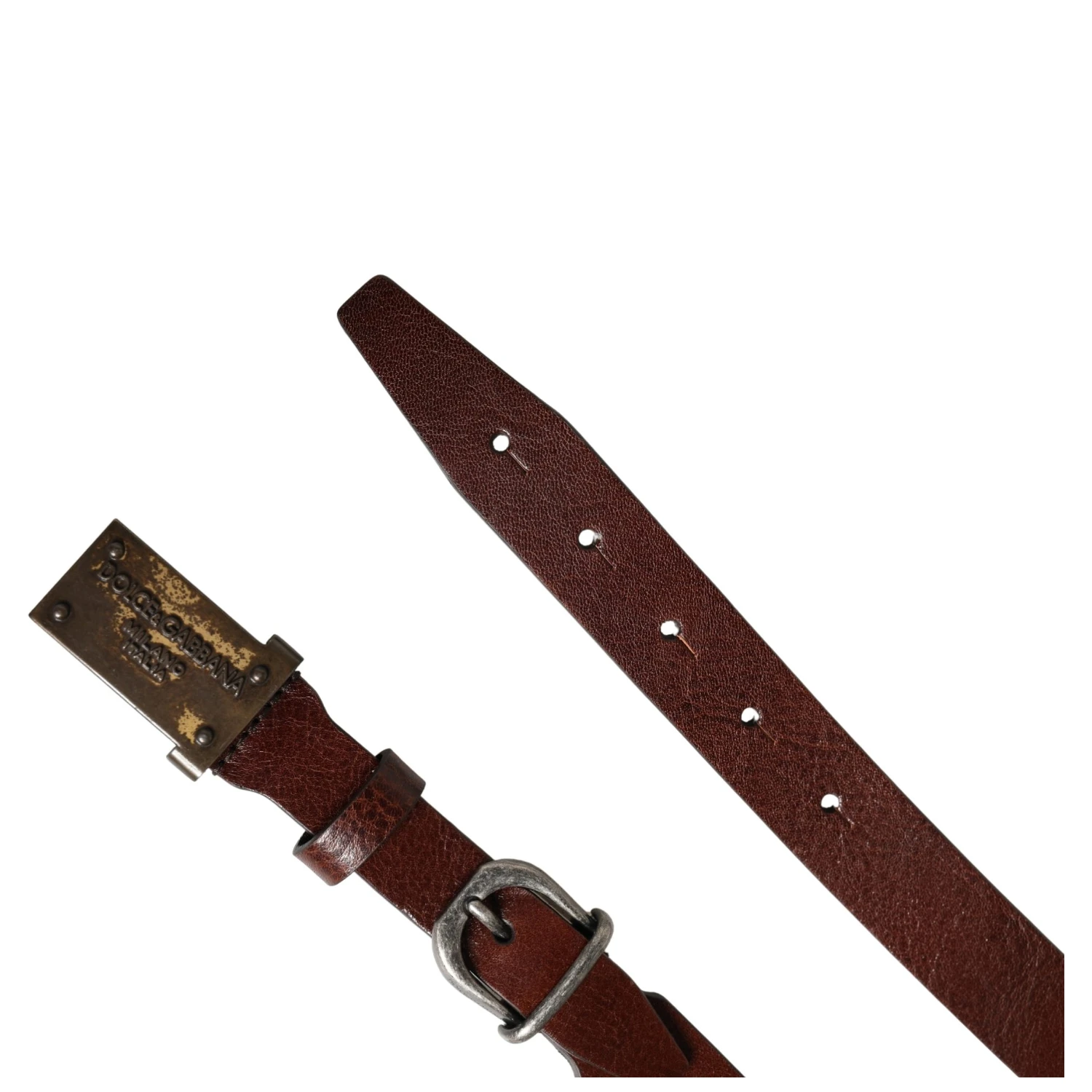 Men Brown Classic Leather Logo Buckle Belt