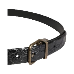 Men Black Exotic Leather Metal Buckle Belt