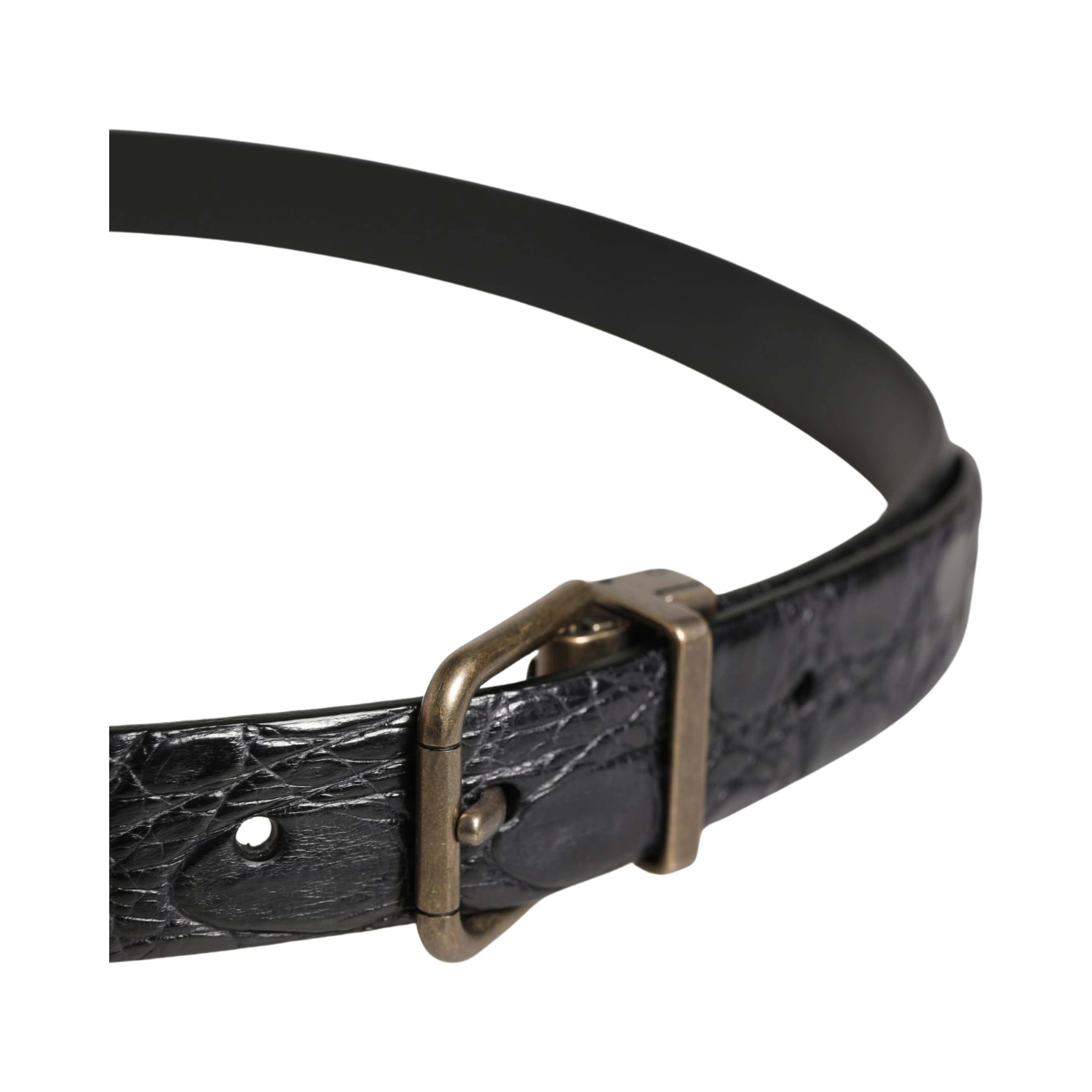 Men Black Exotic Leather Metal Buckle Belt