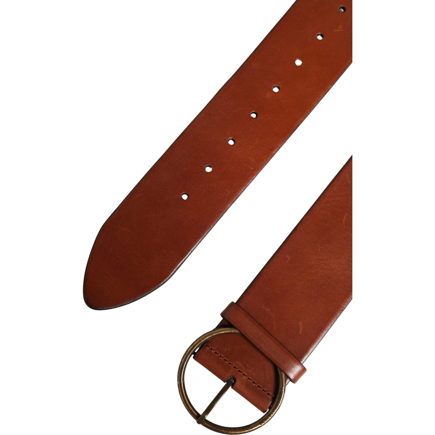 Men Brown Leather Wide Waist Metal Round Buckle Belt