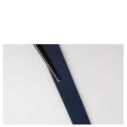 Men Blue Calf Leather Logo Metal Buckle Belt