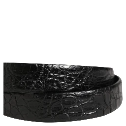 Men Black Exotic Leather Metal Buckle Belt