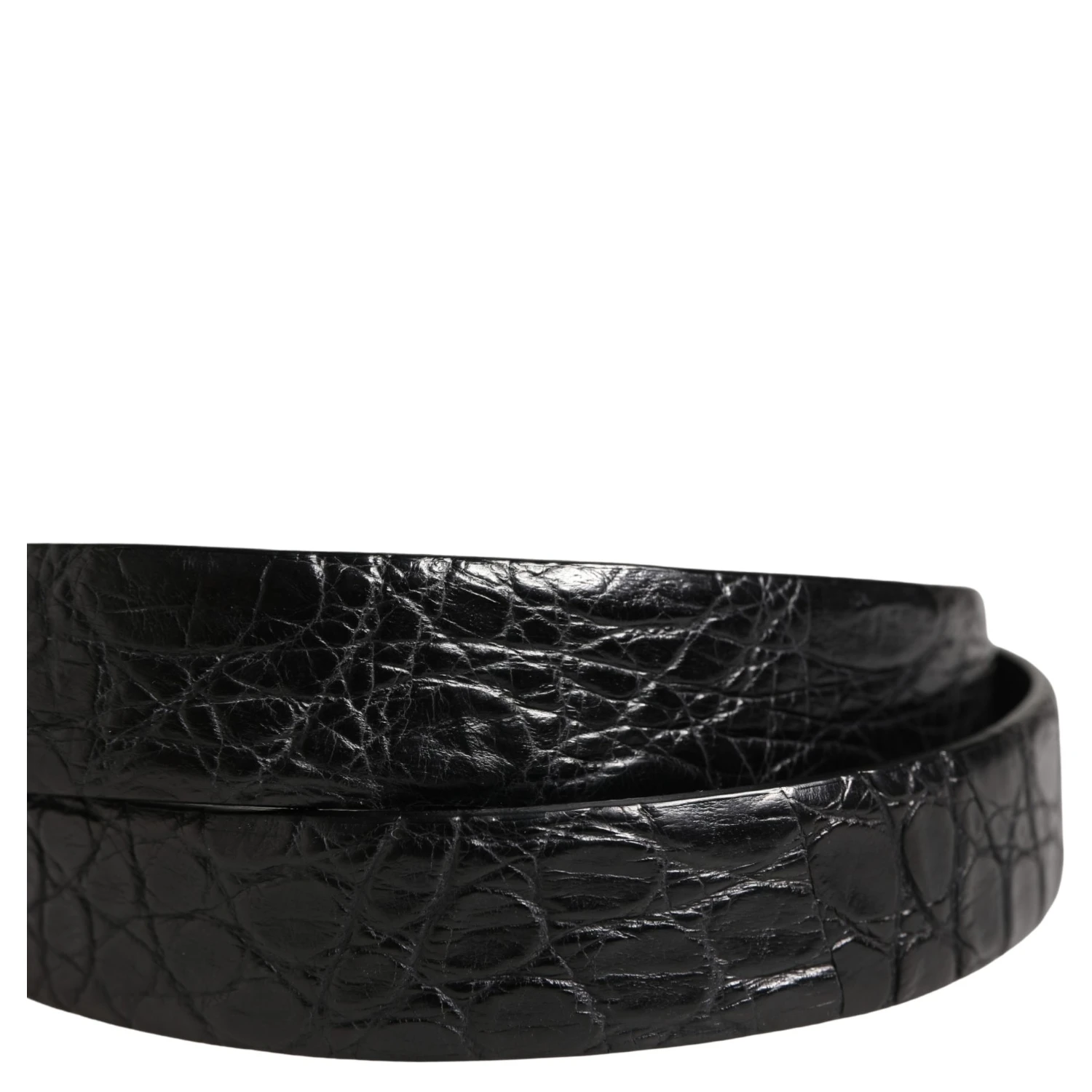 Men Black Exotic Leather Metal Buckle Belt
