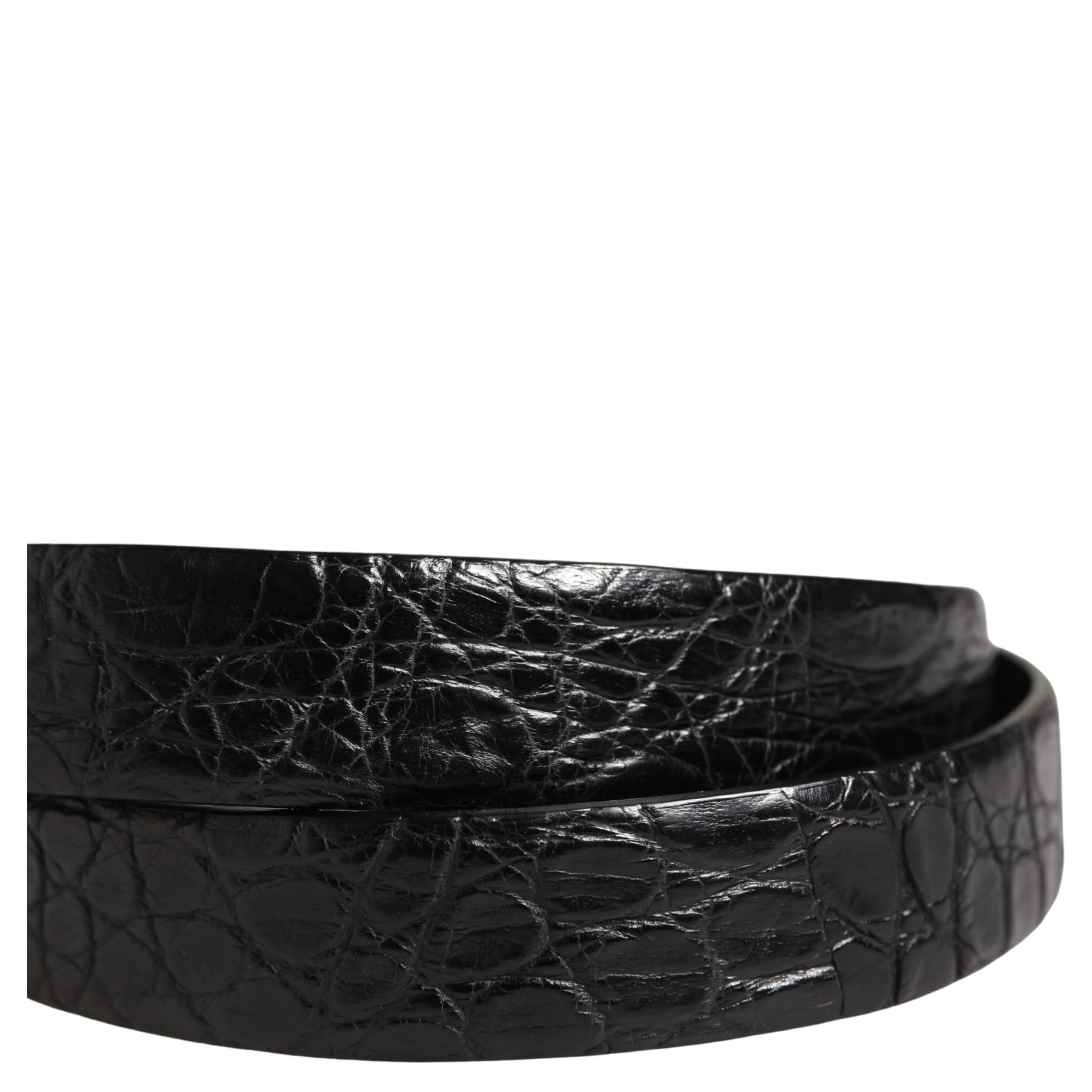 Men Black Exotic Leather Metal Buckle Belt
