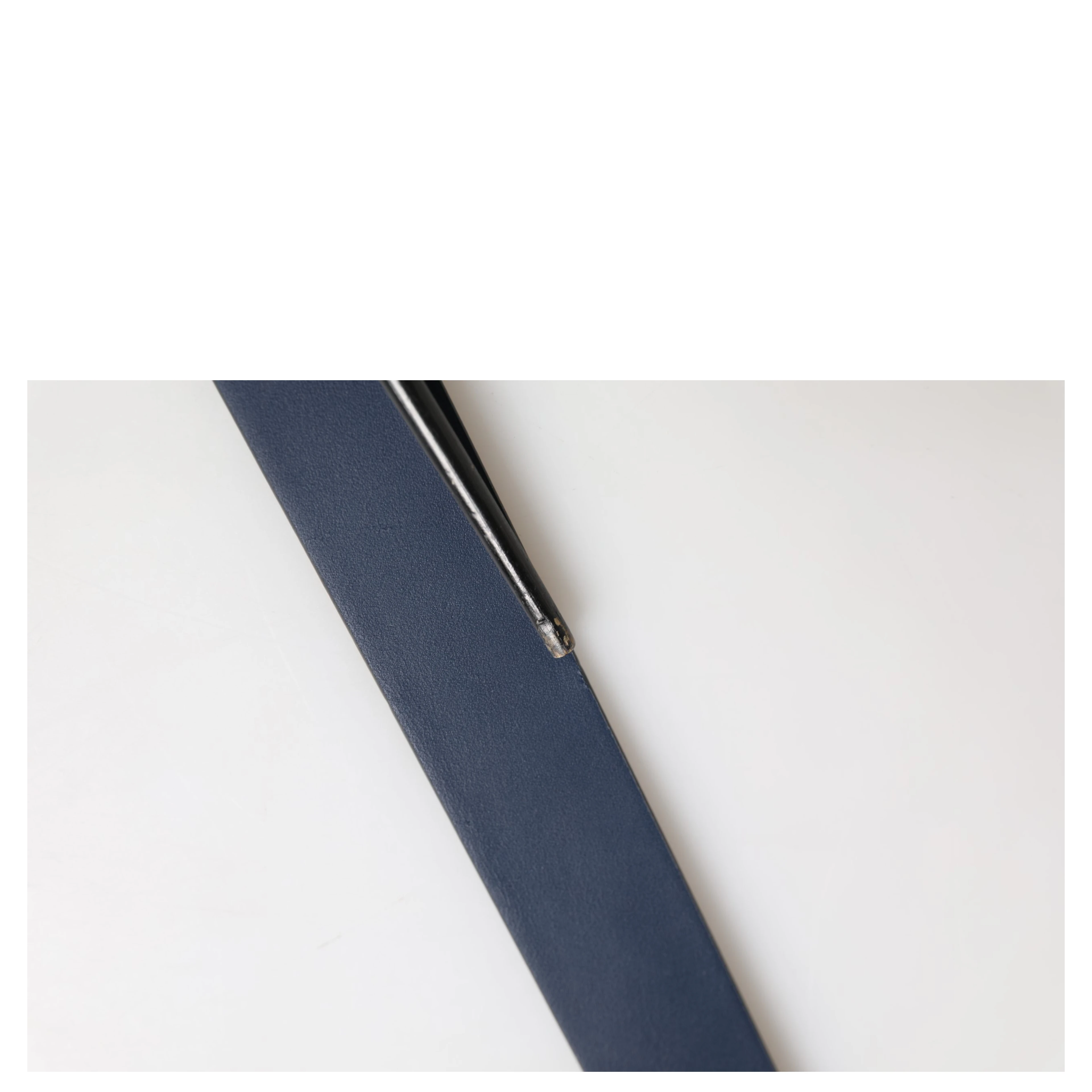 Men Blue Calf Leather Logo Metal Buckle Belt