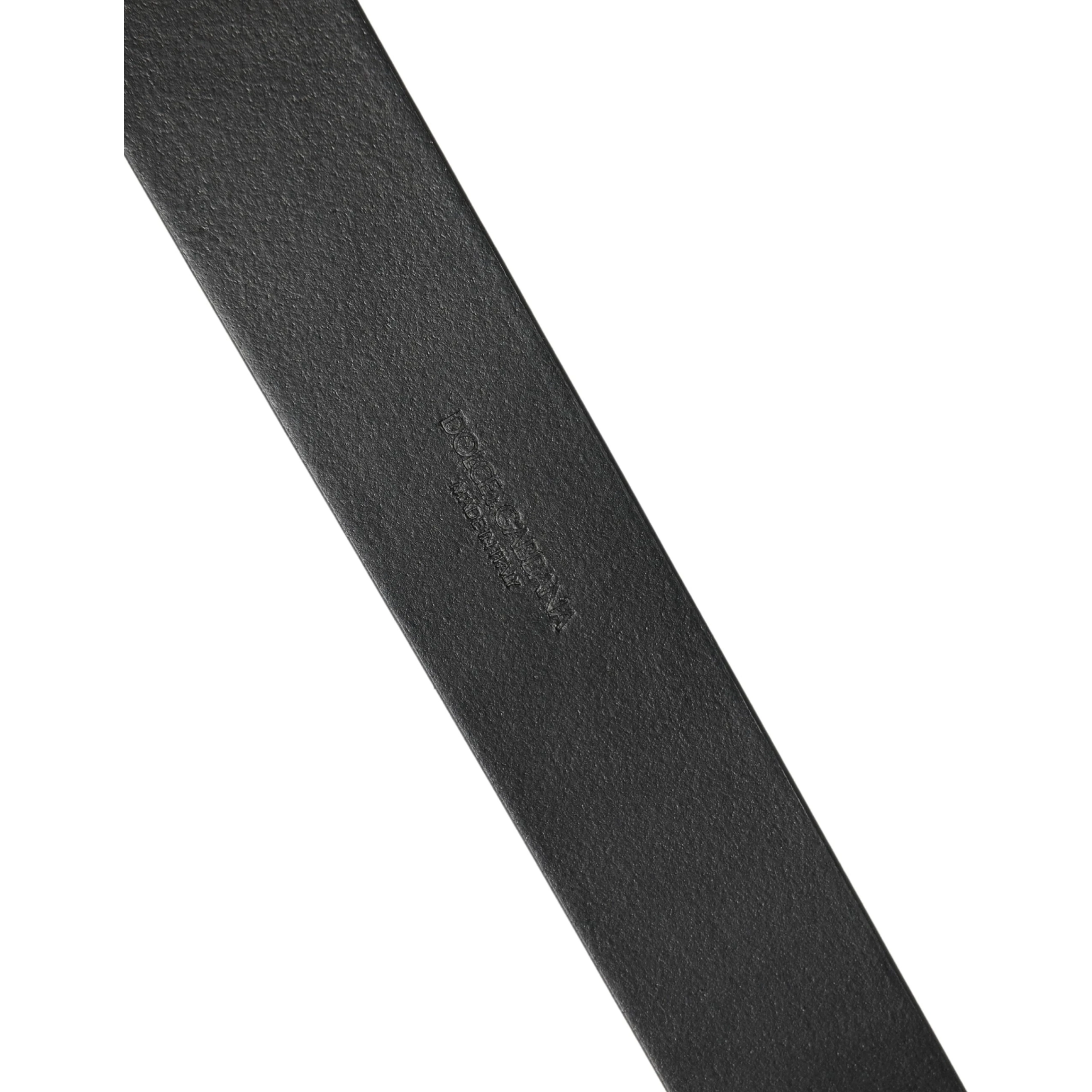 Men Black Leather DG Logo Metal Buckle Belt