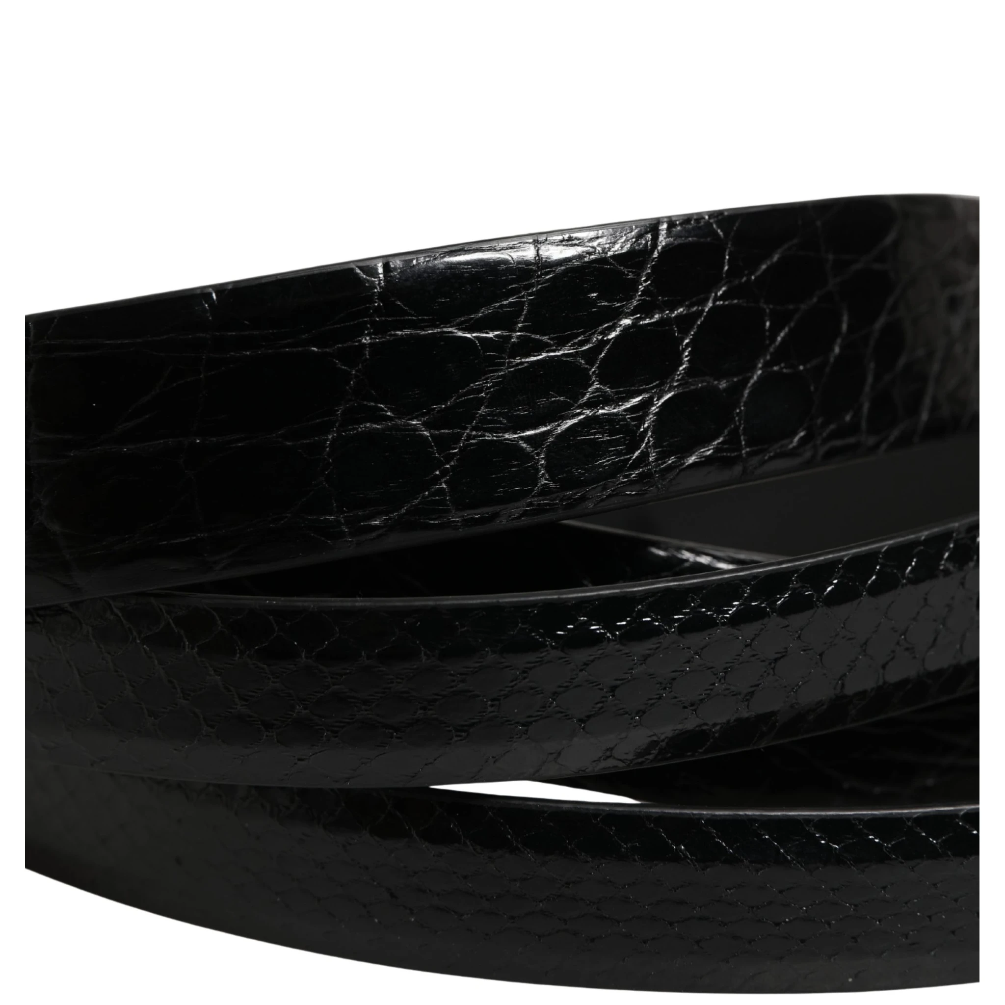 Men Black Exotic Leather Double Strap Belt