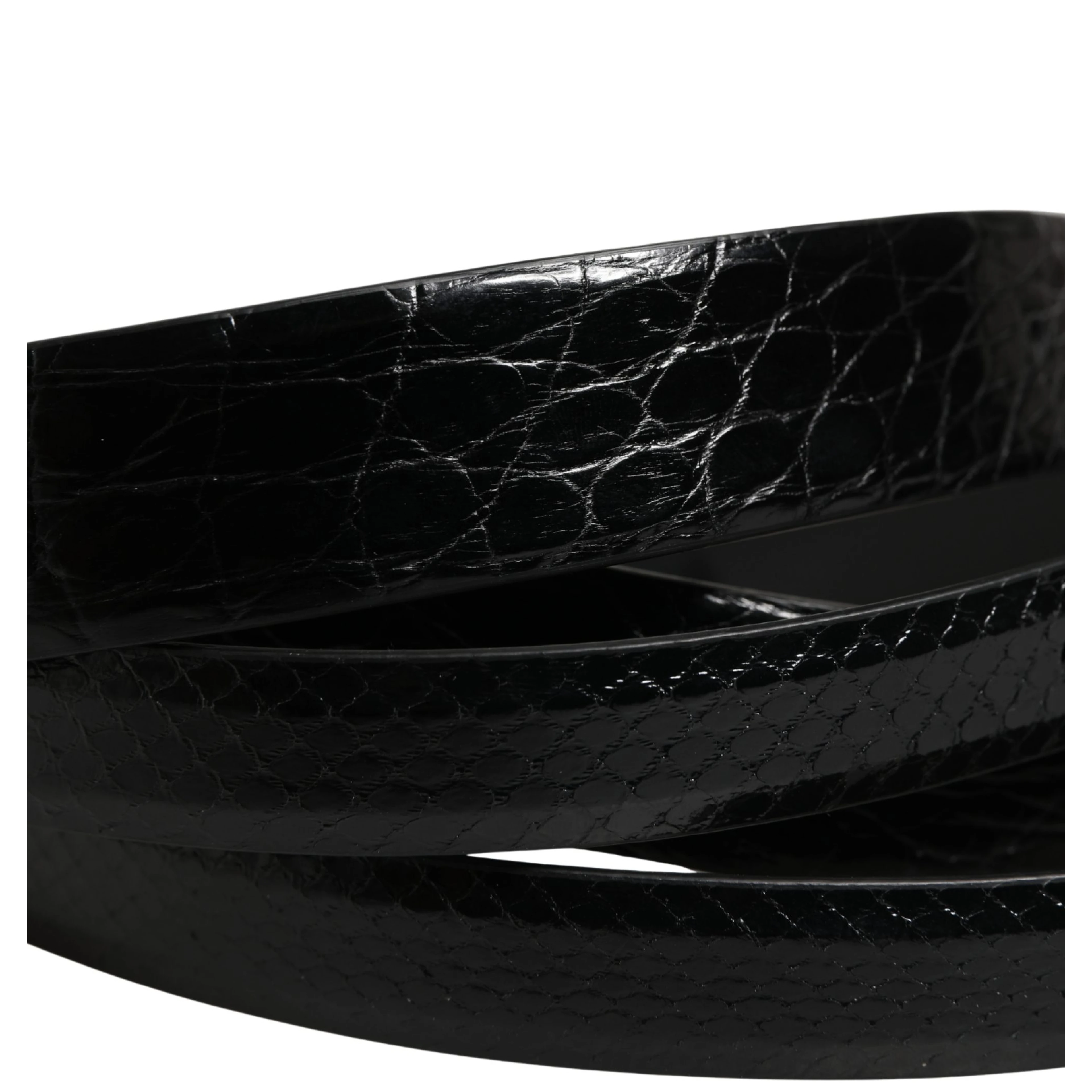 Men Black Exotic Leather Double Strap Belt